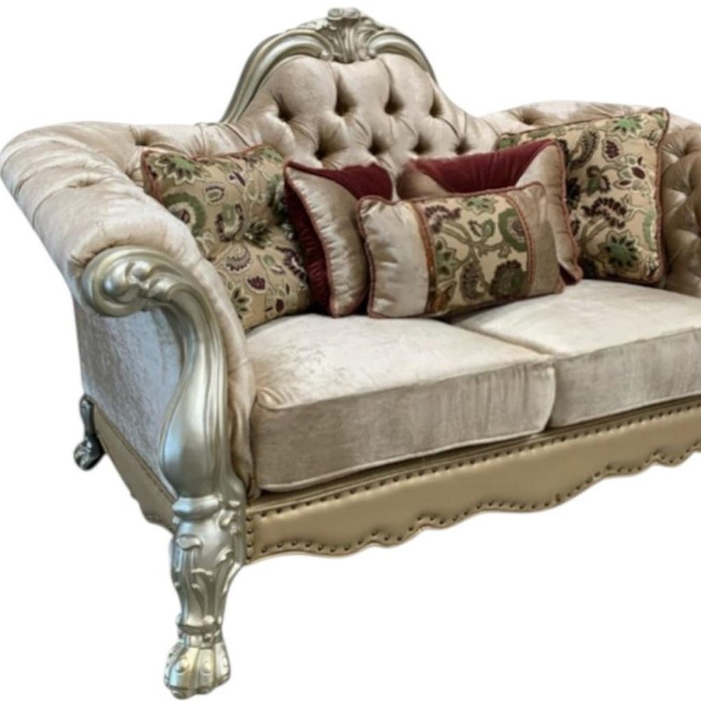 Bone Velvet Loveseat and Toss Pillows - 73-inch