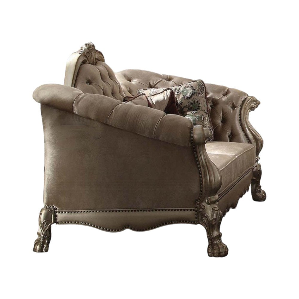 Bone Velvet Loveseat and Toss Pillows - 73-inch
