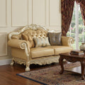 Bone and Gold Faux Leather Loveseat and Toss Pillows - 64-inch