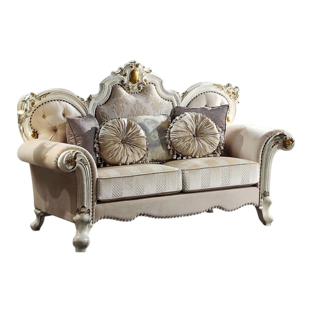 Gold and Pearl Velvet Loveseat and Toss Pillows - 70-inch