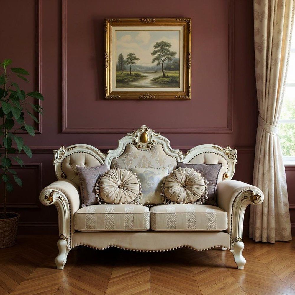 Gold and Pearl Velvet Loveseat and Toss Pillows - 70-inch
