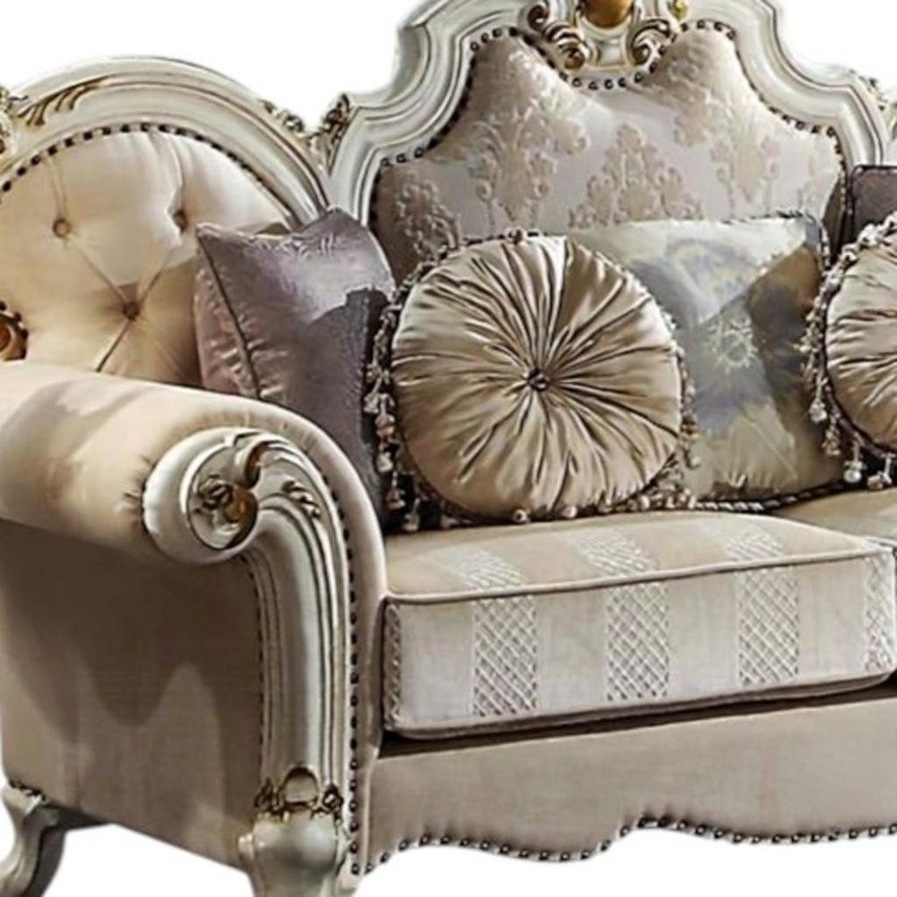Gold and Pearl Velvet Loveseat and Toss Pillows - 70-inch
