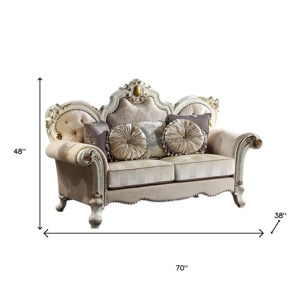 Gold and Pearl Velvet Loveseat and Toss Pillows - 70-inch