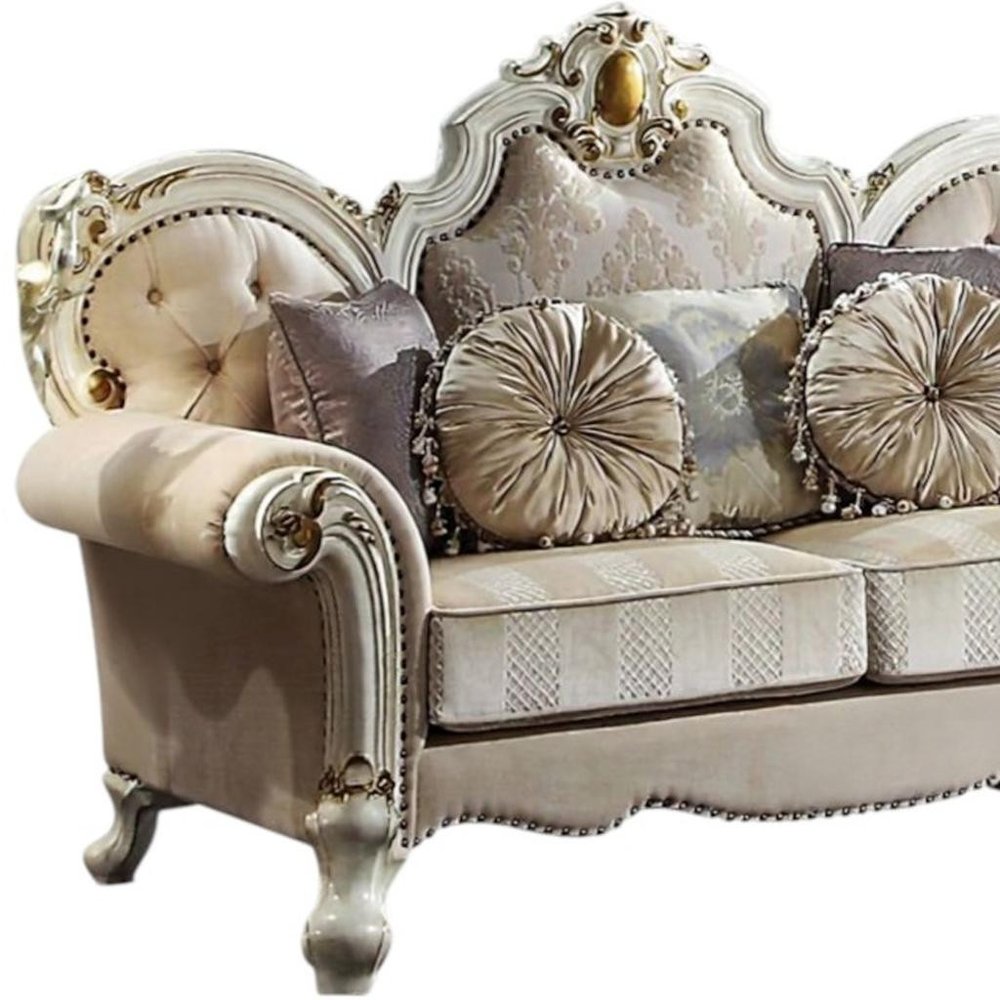 Gold and Pearl Velvet Loveseat and Toss Pillows - 70-inch