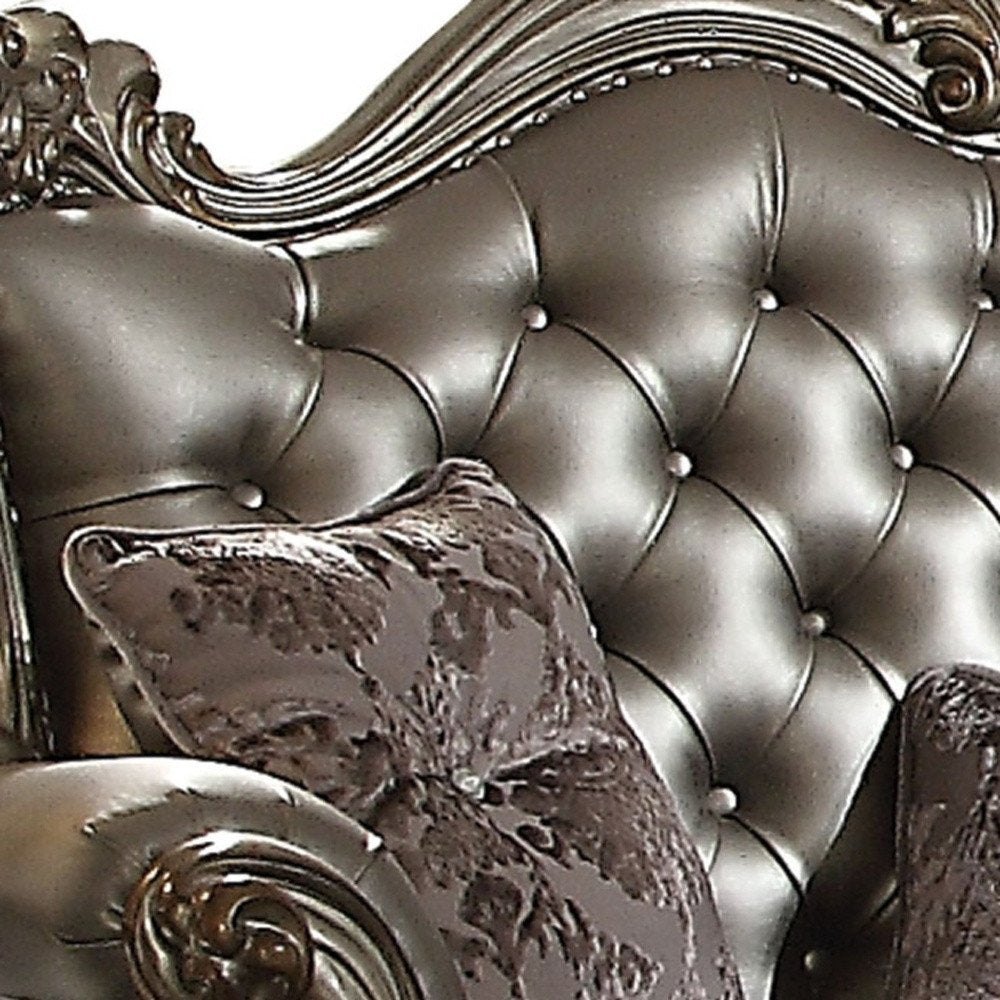 Silver and Platinum Faux Leather Loveseat and Toss Pillows - 70-inch