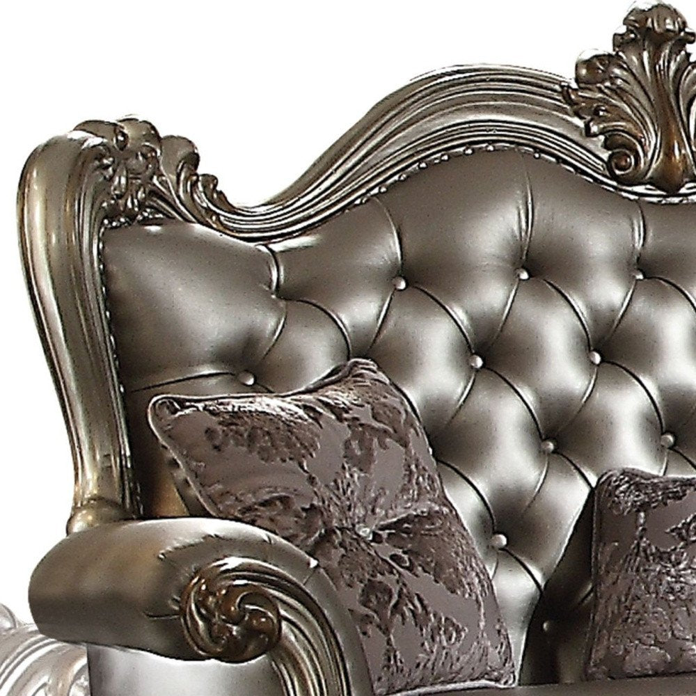Silver and Platinum Faux Leather Loveseat and Toss Pillows - 70-inch