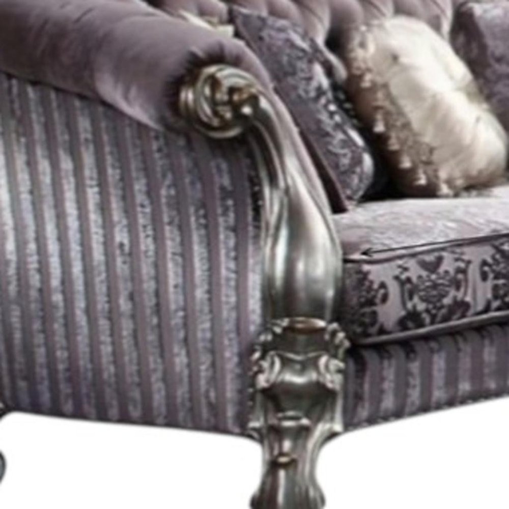 Purple and Platinum Velvet Loveseat and Toss Pillows - 76-inch