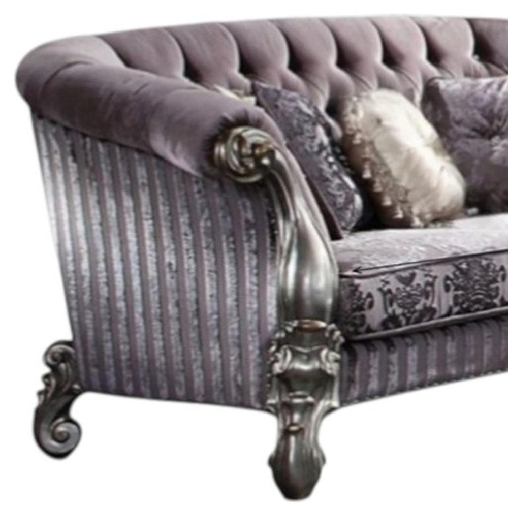 Purple and Platinum Velvet Loveseat and Toss Pillows - 76-inch