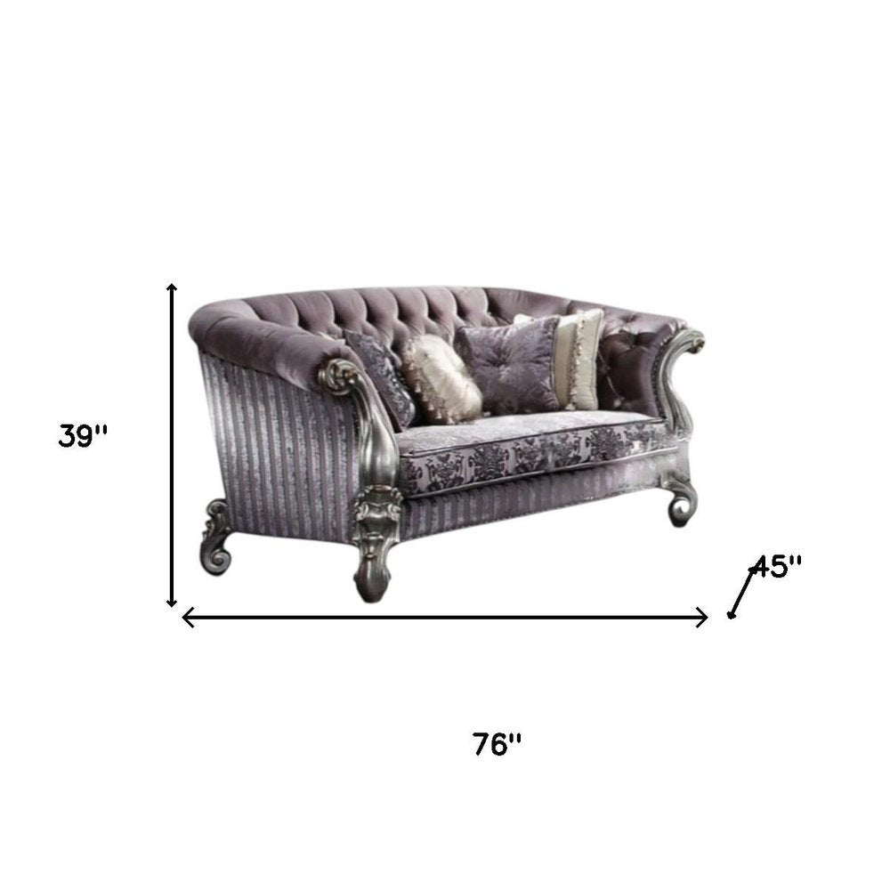 Purple and Platinum Velvet Loveseat and Toss Pillows - 76-inch