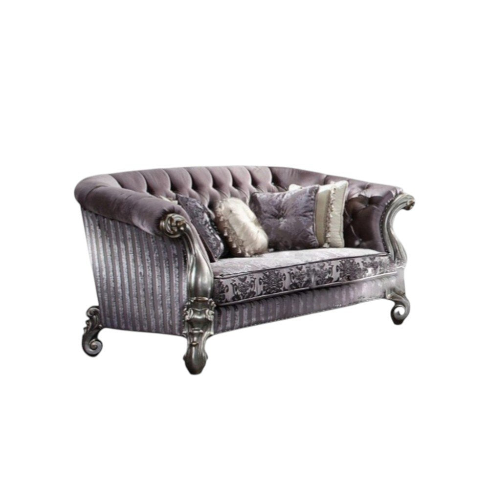 Purple and Platinum Velvet Loveseat and Toss Pillows - 76-inch