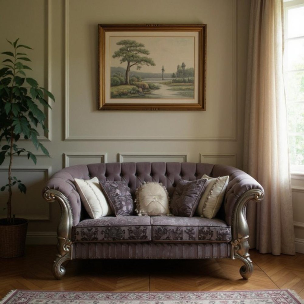Purple and Platinum Velvet Loveseat and Toss Pillows - 76-inch