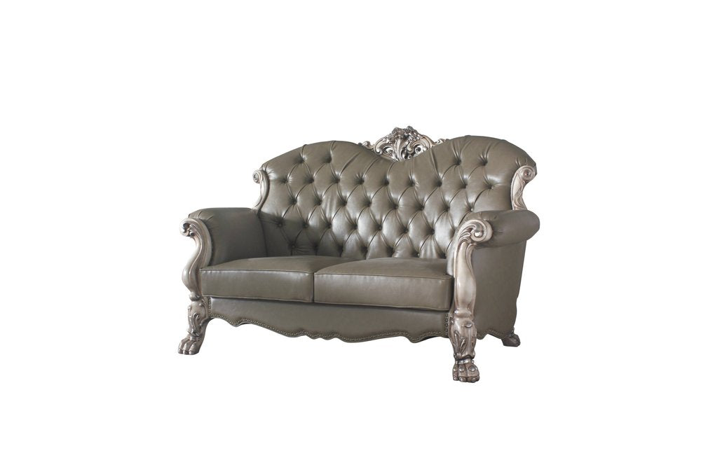 Bone Faux Leather Loveseat and Toss Pillows - 71-inch