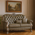 Bone Faux Leather Loveseat and Toss Pillows - 71-inch
