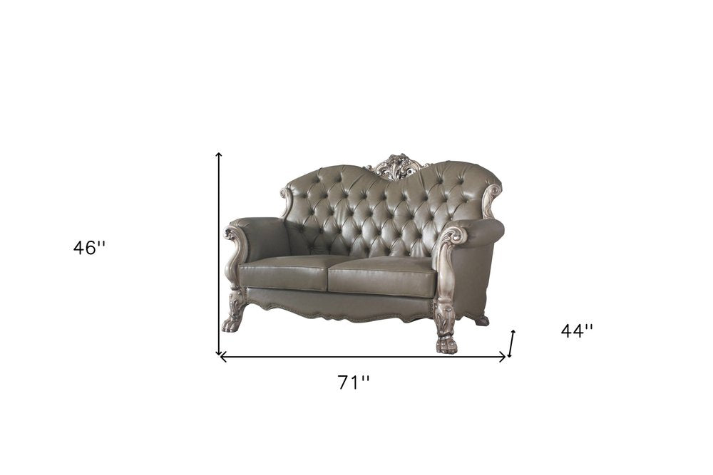 Bone Faux Leather Loveseat and Toss Pillows - 71-inch