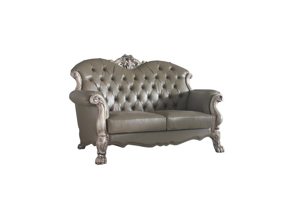 Bone Faux Leather Loveseat and Toss Pillows - 71-inch