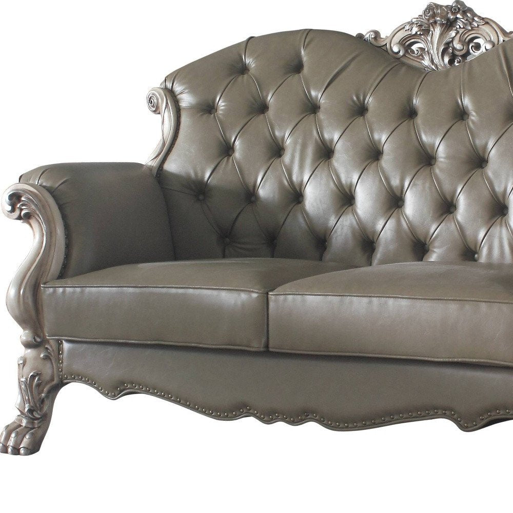 Bone Faux Leather Loveseat and Toss Pillows - 71-inch