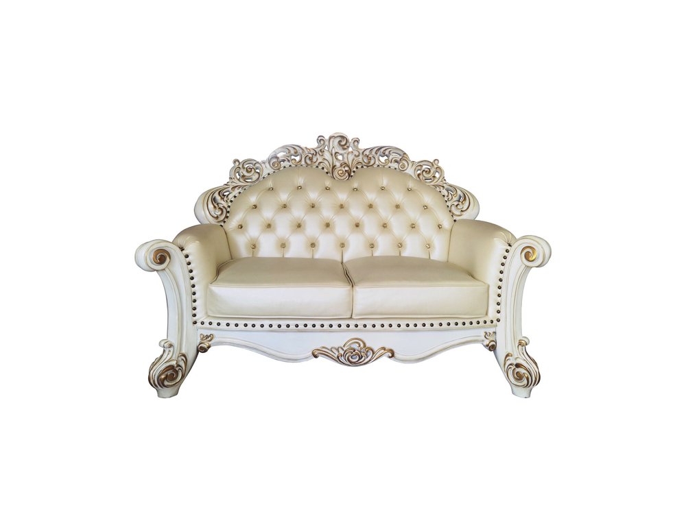 Champagne and Pearl Faux Leather Loveseat and Toss Pillows - 70-inch
