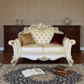 Champagne and Pearl Faux Leather Loveseat and Toss Pillows - 70-inch