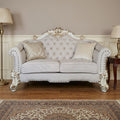 Two Tone Ivory and Pearl Velvet Loveseat and Toss Pillows - 66-inch