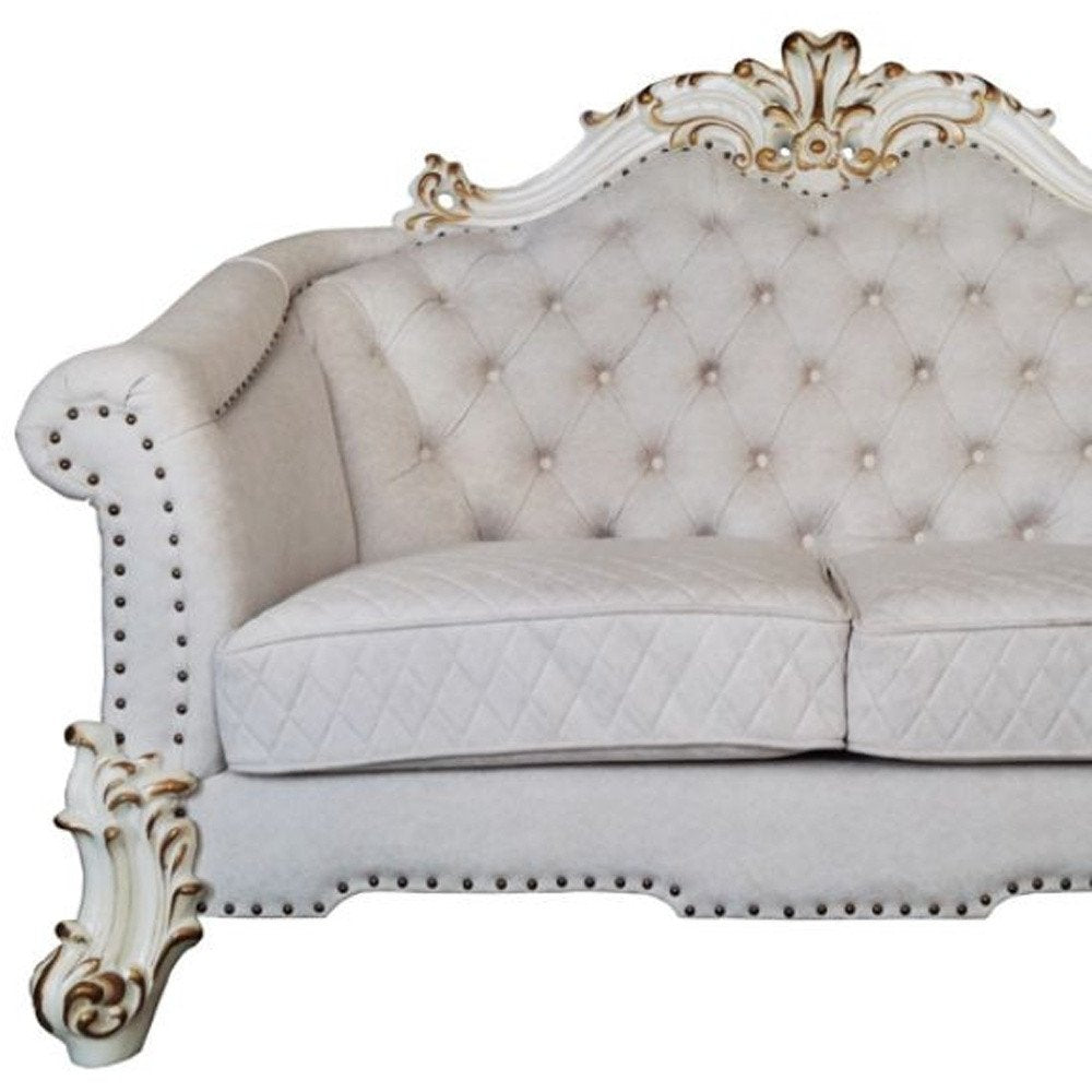 Two Tone Ivory and Pearl Velvet Loveseat and Toss Pillows - 66-inch