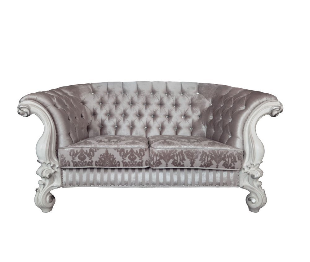 Ivory and Off White Velvet Loveseat and Toss Pillows - 76-inch