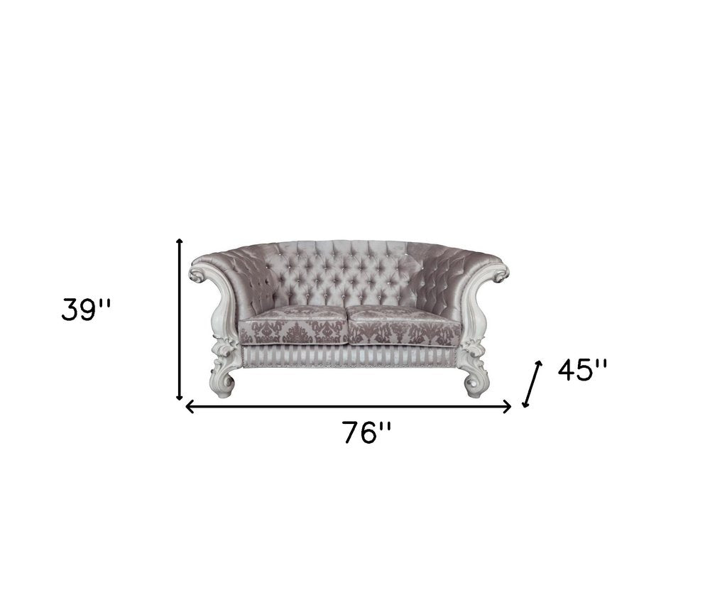 Ivory and Off White Velvet Loveseat and Toss Pillows - 76-inch