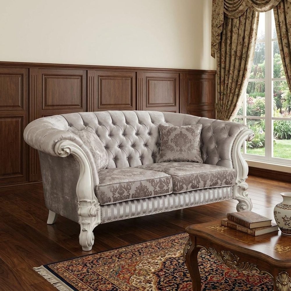 Ivory and Off White Velvet Loveseat and Toss Pillows - 76-inch