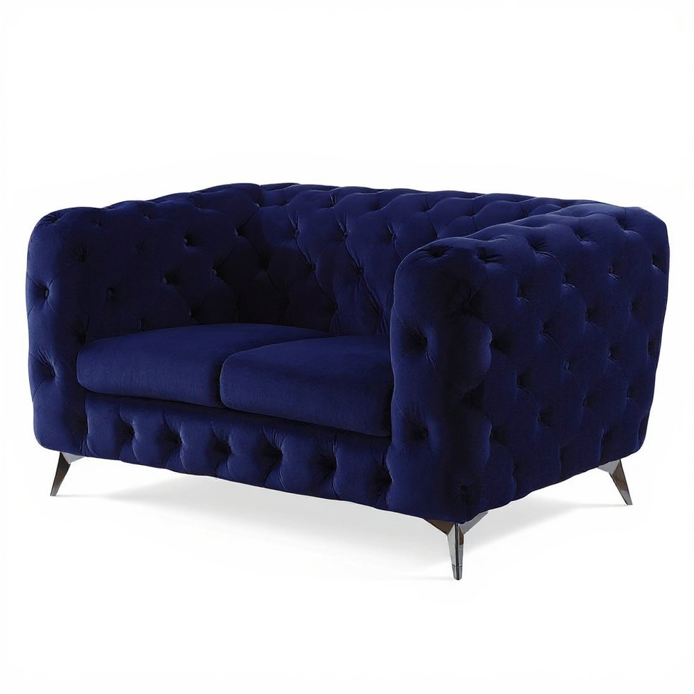 Blue and Silver Velvet Loveseat - 72-inch