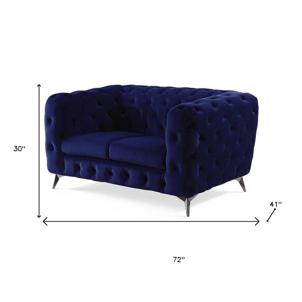 Blue and Silver Velvet Loveseat - 72-inch