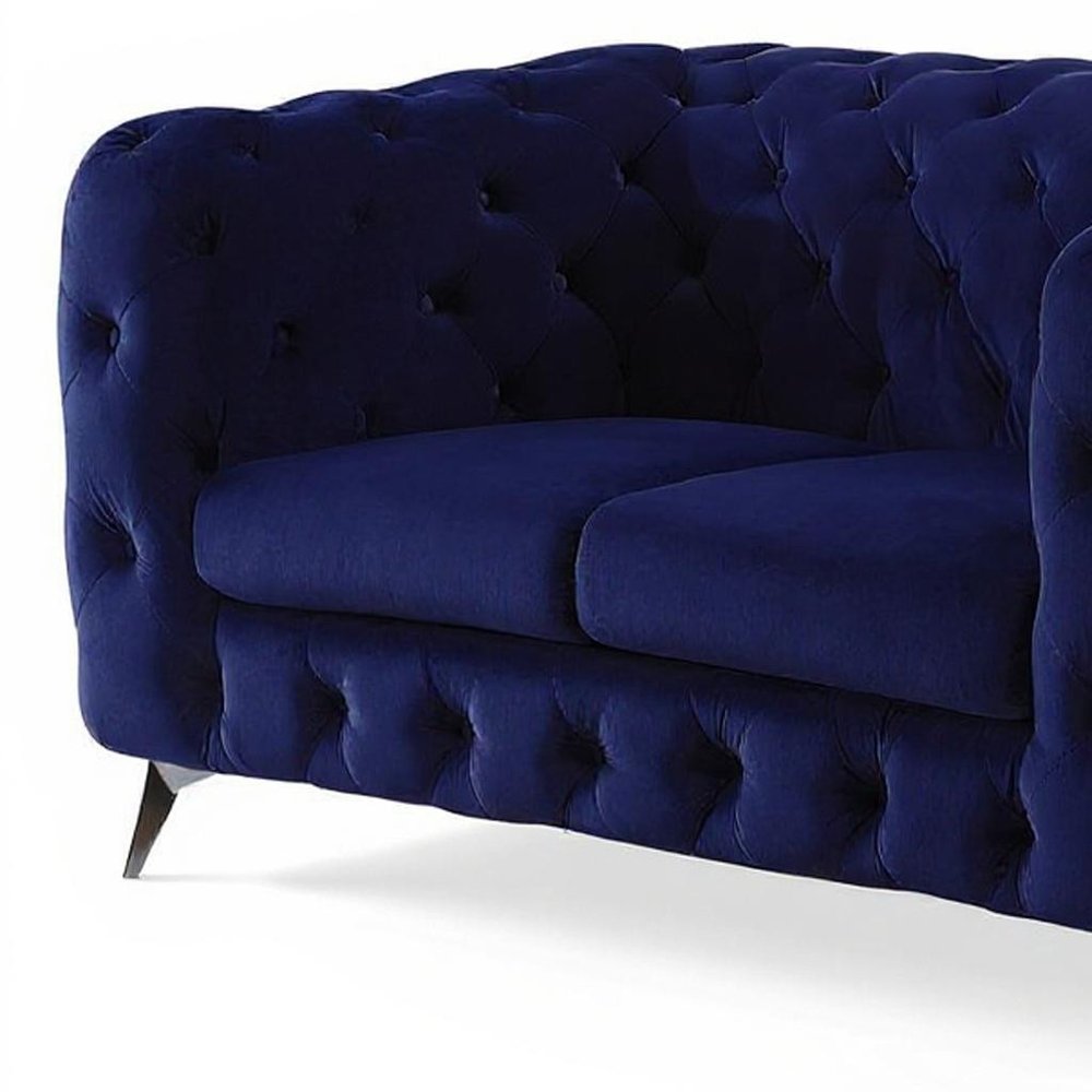 Blue and Silver Velvet Loveseat - 72-inch