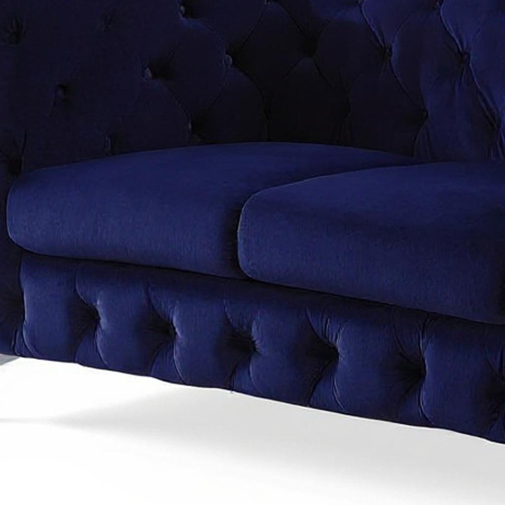 Blue and Silver Velvet Loveseat - 72-inch