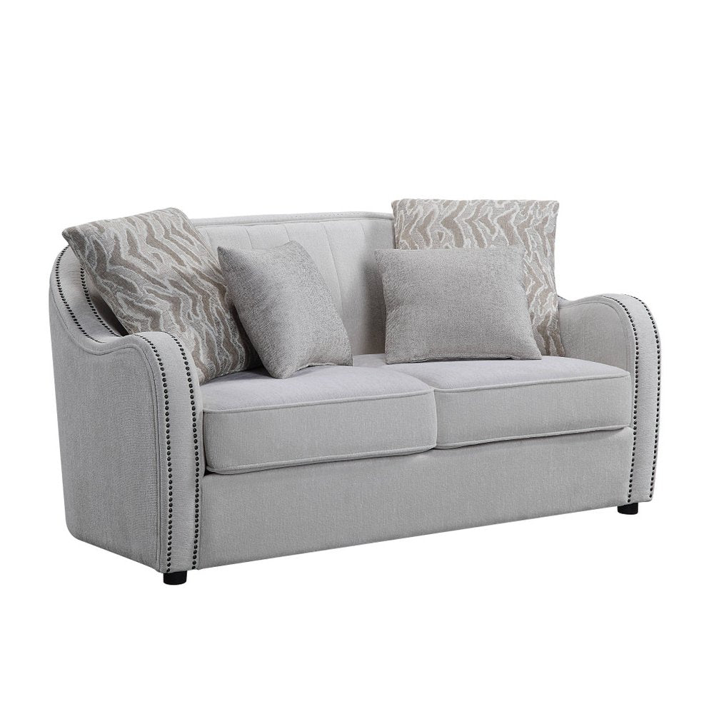 Beige and Black Linen Curved Loveseat and Toss Pillows - 63-inch