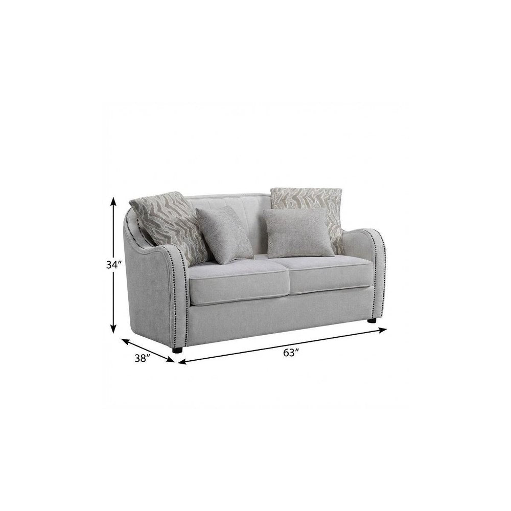 Beige and Black Linen Curved Loveseat and Toss Pillows - 63-inch