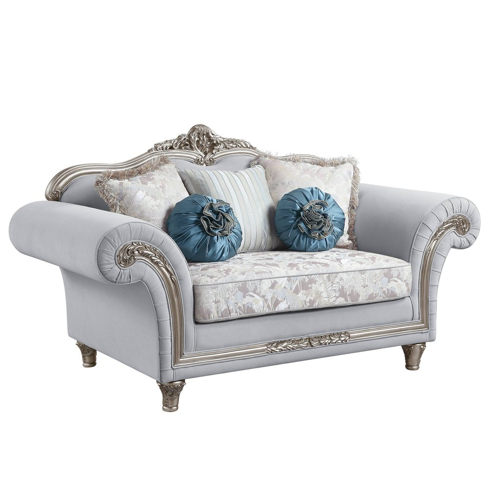Light Gray and Platinum Linen Loveseat and Toss Pillows - 76-inch
