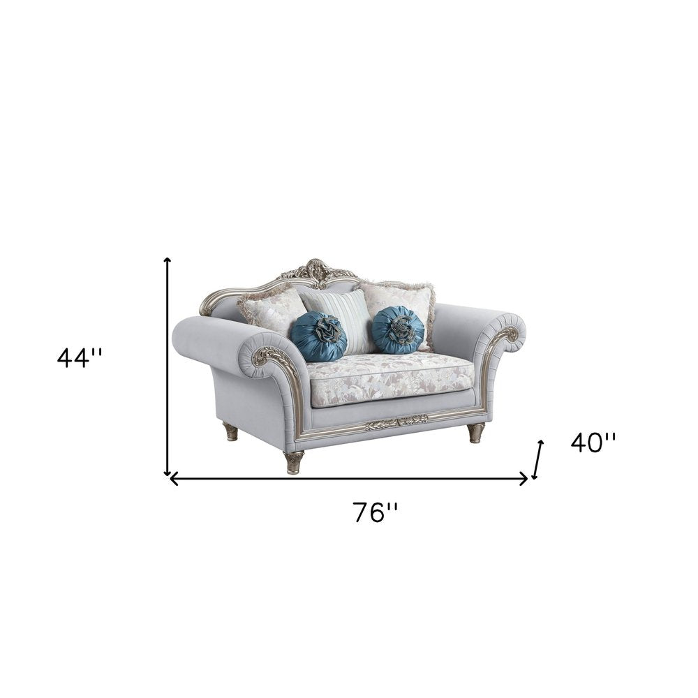 Light Gray and Platinum Linen Loveseat and Toss Pillows - 76-inch