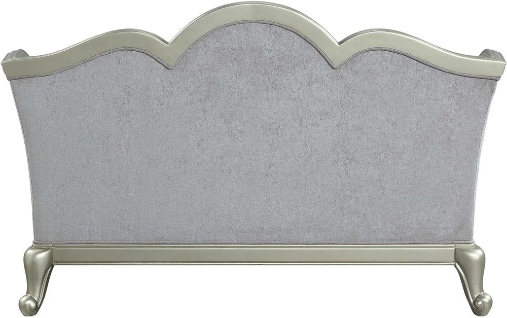 Light Gray and Champagne Linen Damask Loveseat and Toss Pillows - 66-inch