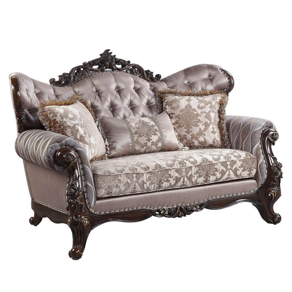 Pink and Brown Loveseat and Toss Pillows - 70-inch