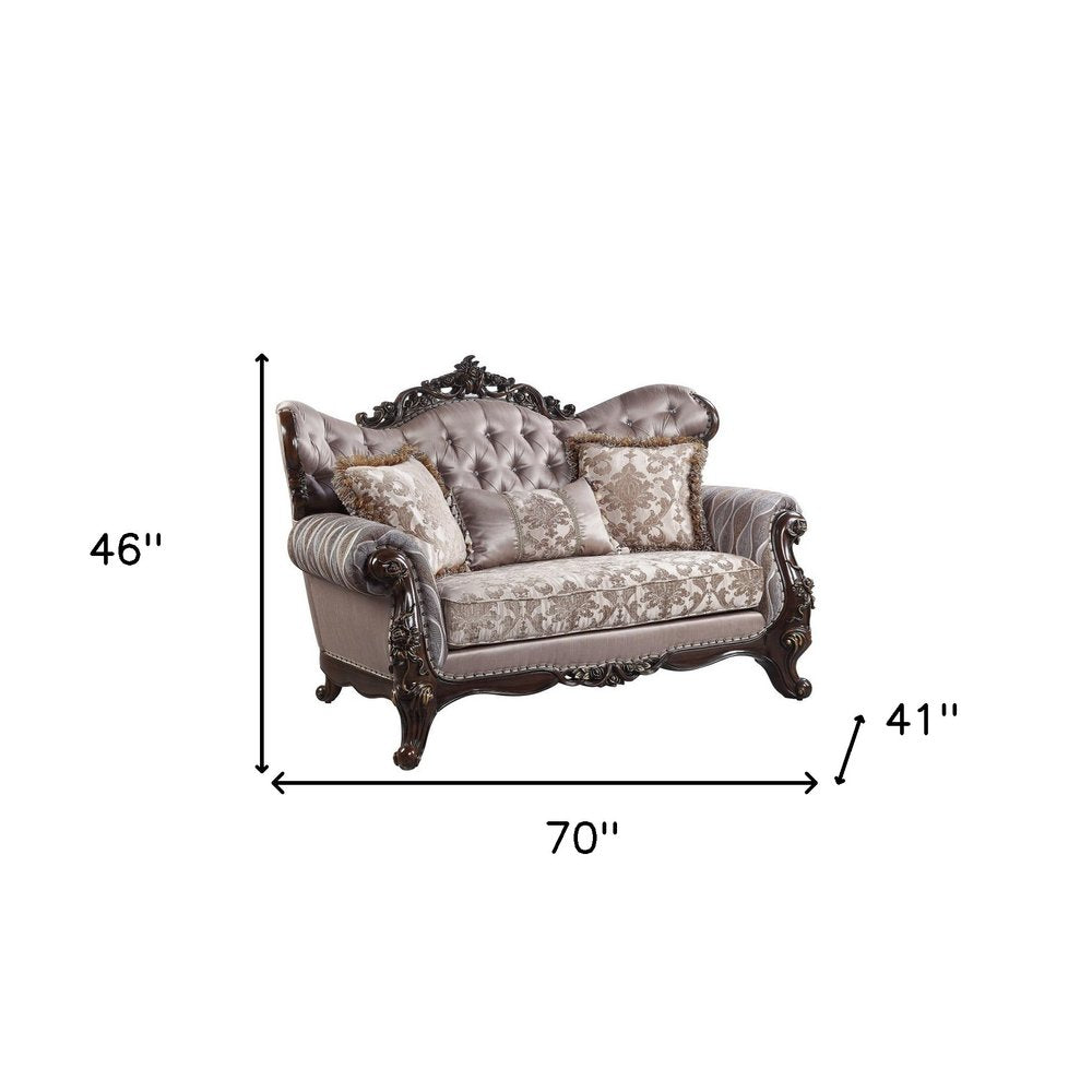 Pink and Brown Loveseat and Toss Pillows - 70-inch