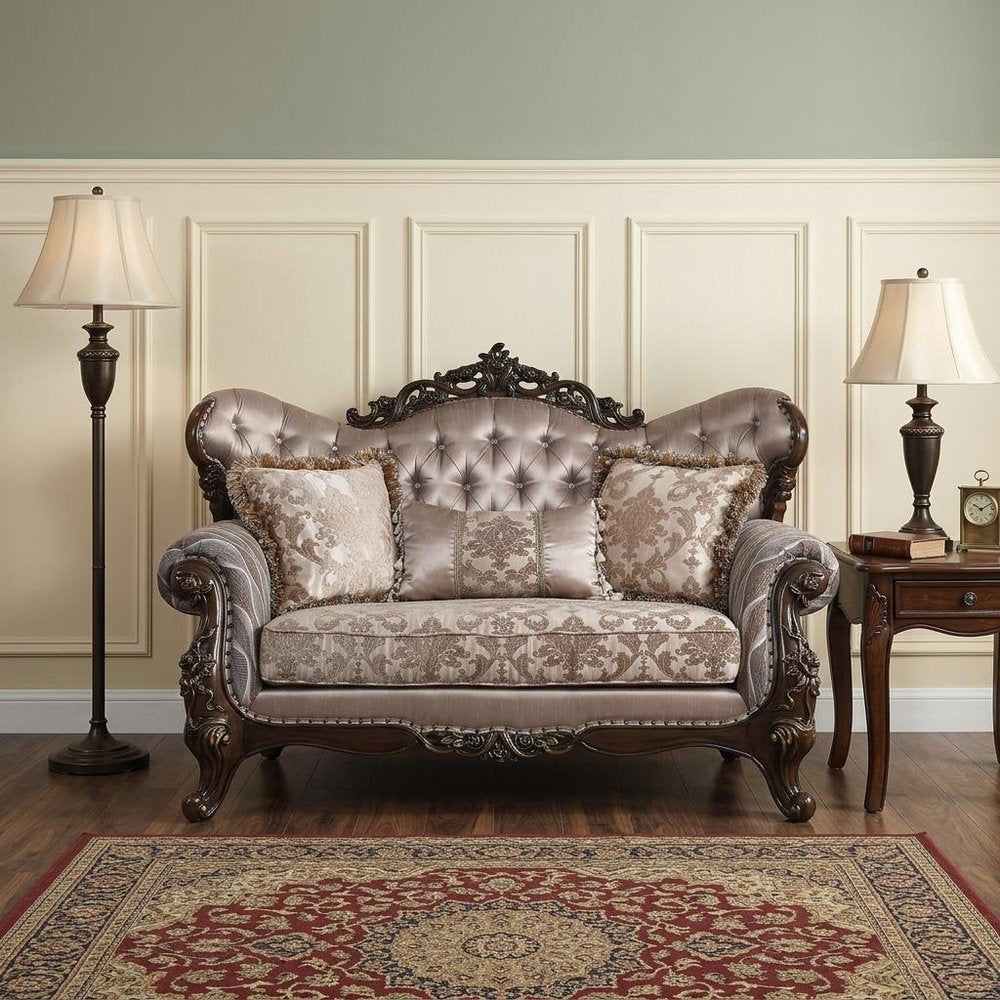 Pink and Brown Loveseat and Toss Pillows - 70-inch