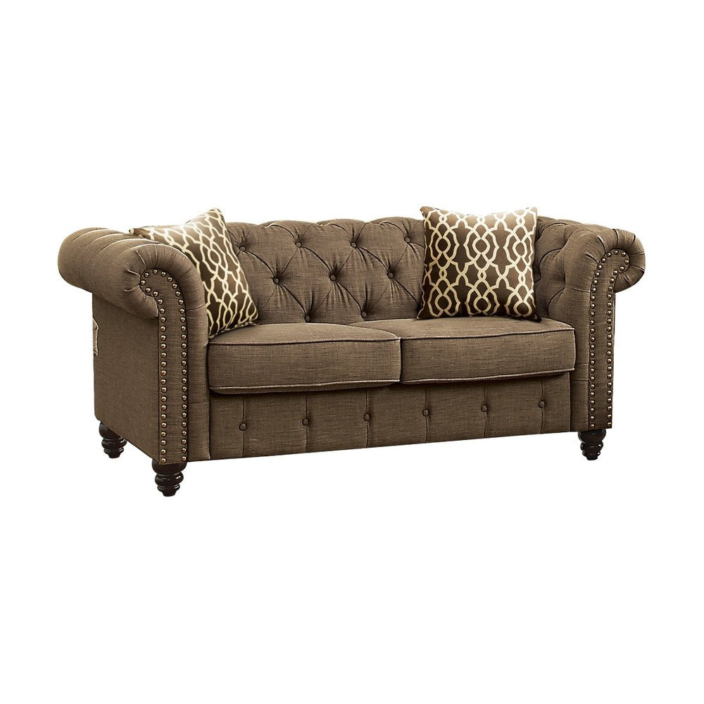 Brown and Dark Brown Linen Loveseat - 67-inch