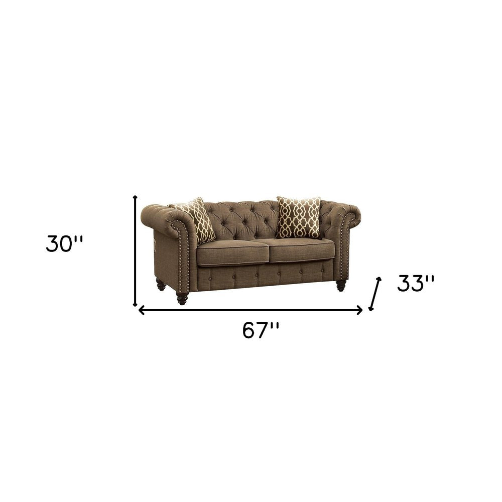 Brown and Dark Brown Linen Loveseat - 67-inch