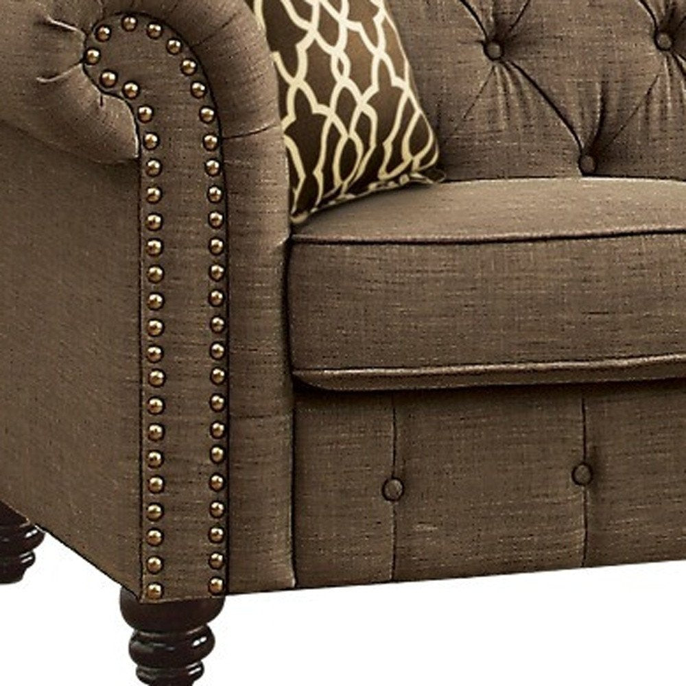 Brown and Dark Brown Linen Loveseat - 67-inch