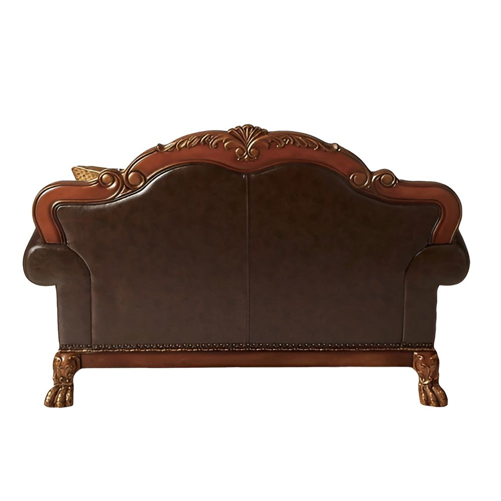 Brown and Redwood Faux Leather Loveseat and Toss Pillows - 67-inch