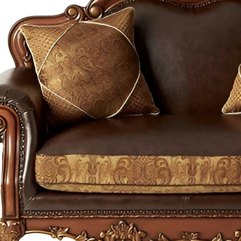 Brown and Redwood Faux Leather Loveseat and Toss Pillows - 67-inch