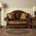 Brown and Redwood Faux Leather Loveseat and Toss Pillows - 67-inch