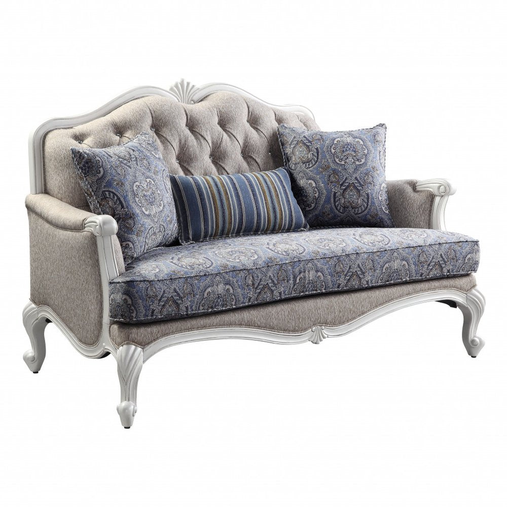 Beige 100% Linen and White Love Seat - 64-inch