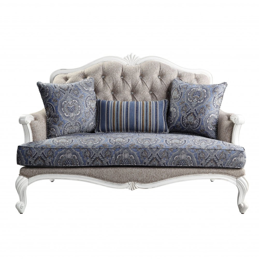 Beige 100% Linen and White Love Seat - 64-inch