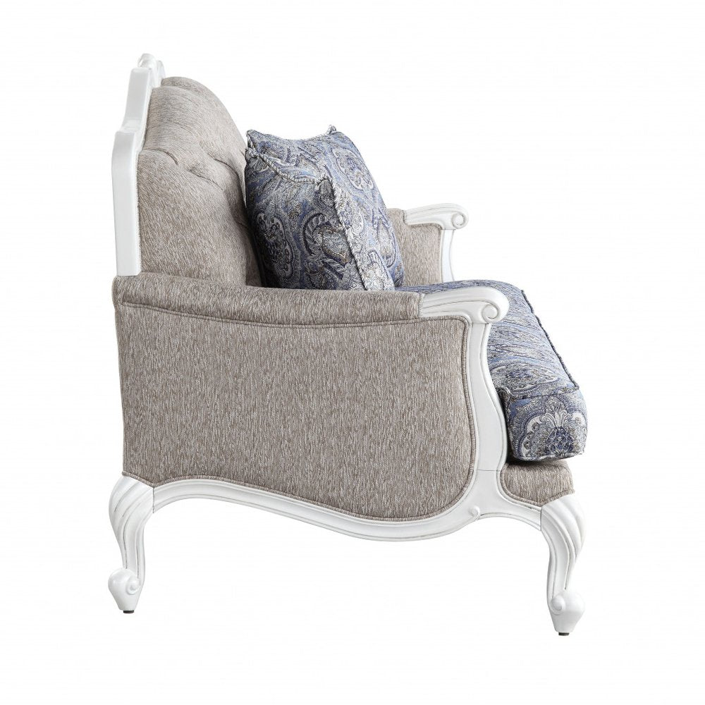 Beige 100% Linen and White Love Seat - 64-inch