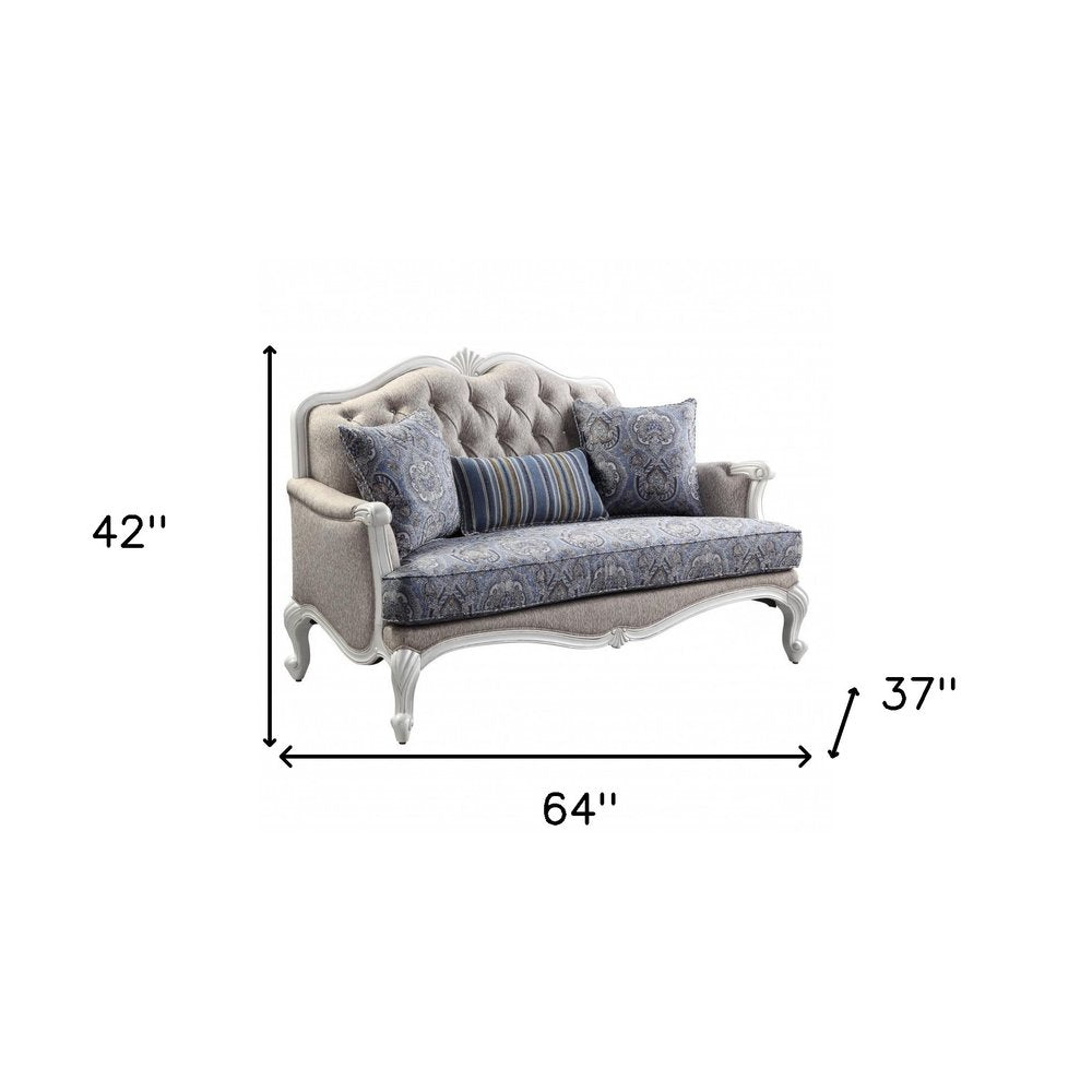 Beige 100% Linen and White Love Seat - 64-inch
