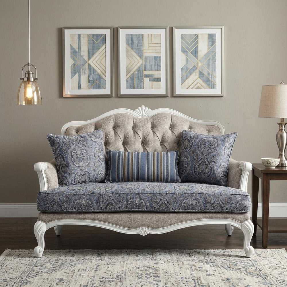 Beige 100% Linen and White Love Seat - 64-inch